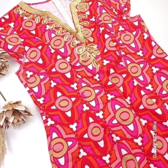 Mudpie Red Gold Embroidered Dress Sz M - Picture 9 of 16